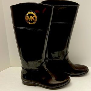 Michael Kors Tall Chocolate Brown Rainboot with Gold Logo